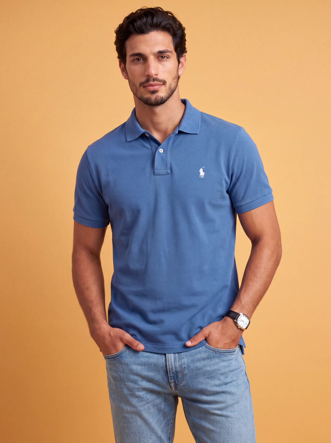 חולצת פולו בד פיקה כחול ים לוגו לבן Polo Ralph Lauren