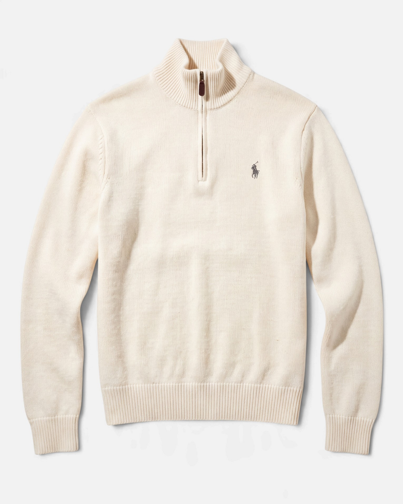 סריג חצי רוכסן שמנת מצמר לוגו אפור לנשים Polo Ralph Lauren