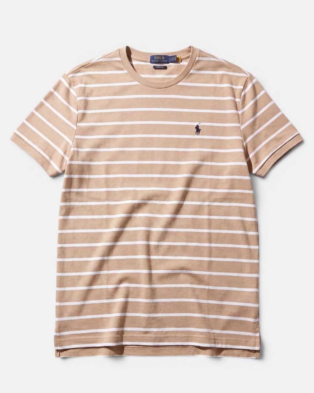 חולצת טי-שירט בד פיקה פסים חום-לבן לוגו שחור Polo Ralph Lauren