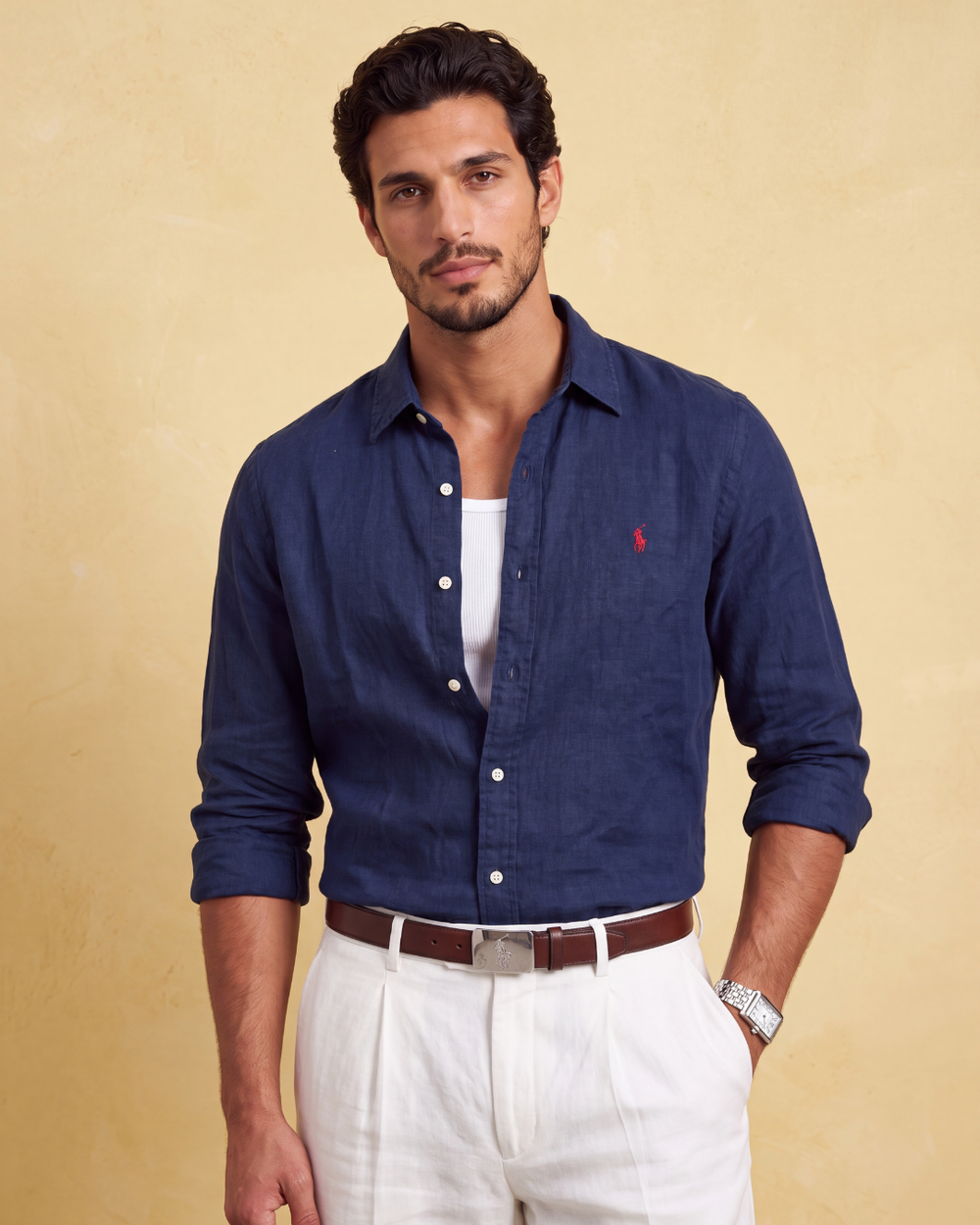 מכופתרת פשתן נייבי לוגו אדום Polo Ralph Lauren