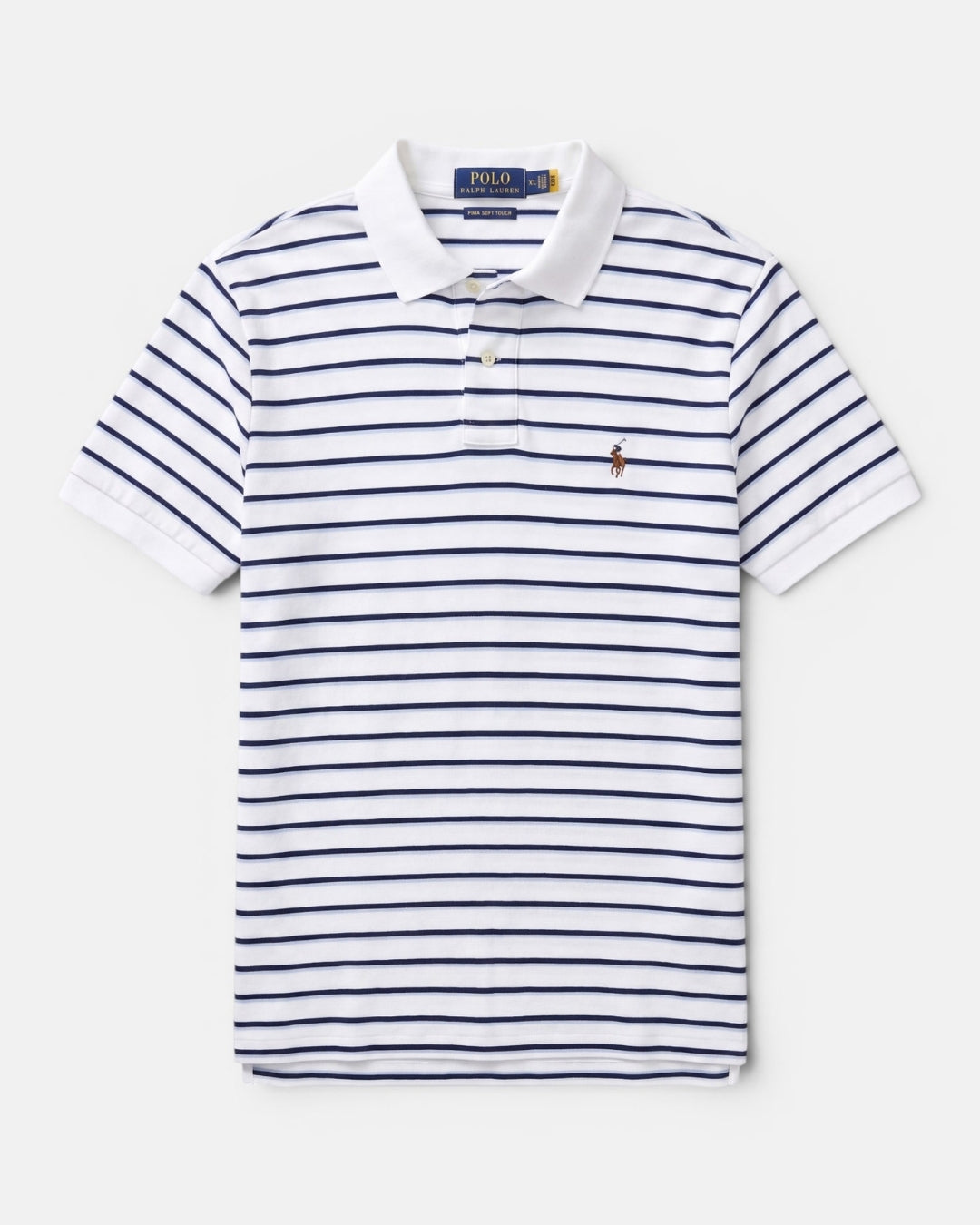 חולצת פולו כותנה פסים לבן-כחול לוגו צבעוני Polo Ralph Lauren
