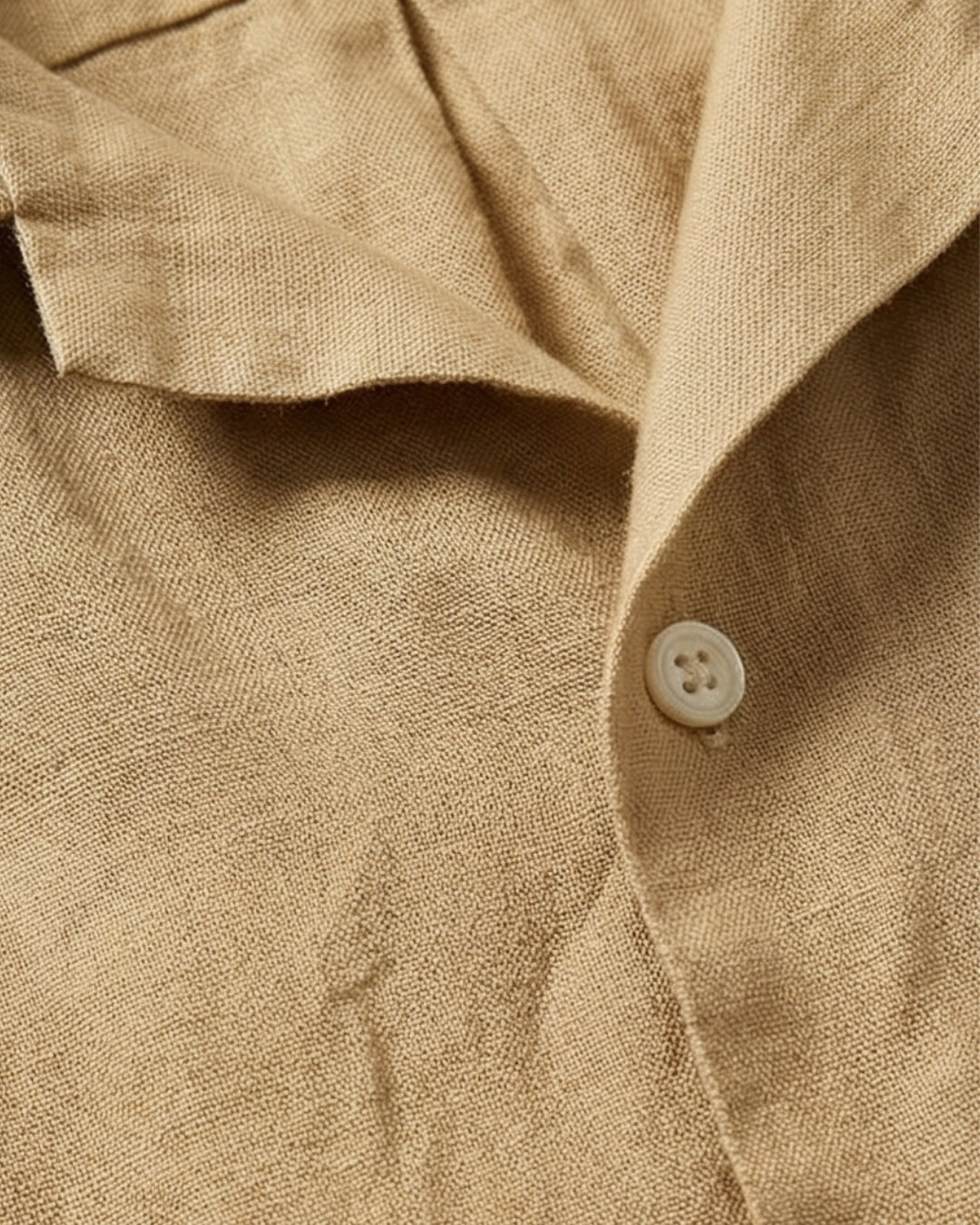 מכופתרת פשתן חום בהיר לוגו לבן שרוול קצר עם כיס Polo Ralph Lauren