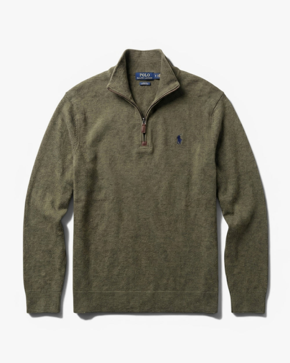 סריג חצי רוכסן ירוק זית לוגו נייבי Polo Ralph Lauren