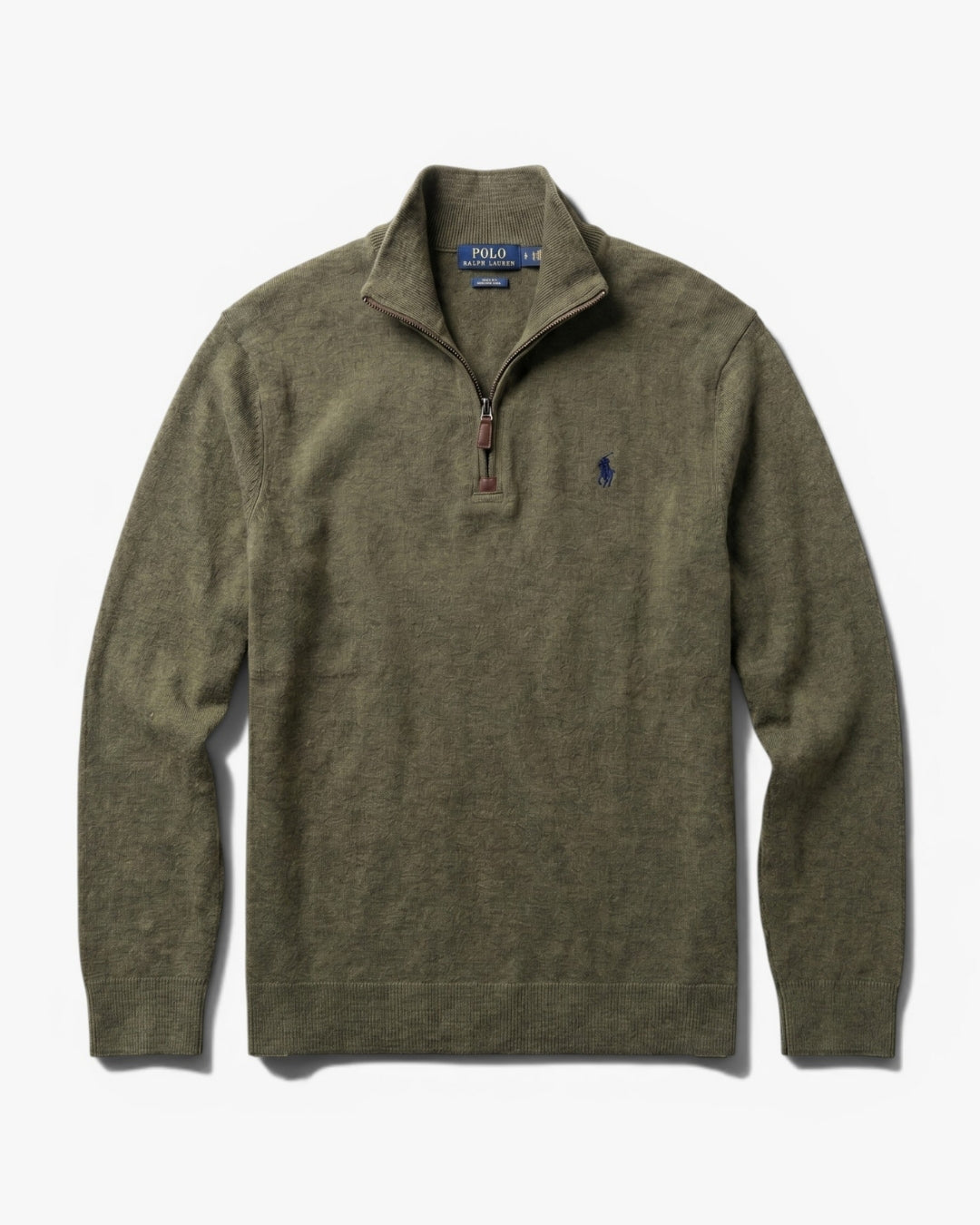 סריג חצי רוכסן ירוק זית לוגו נייבי Polo Ralph Lauren