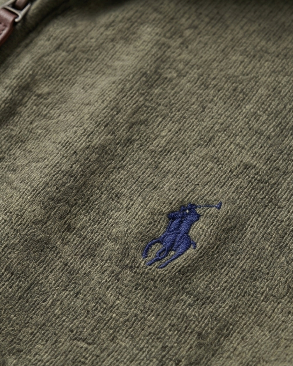 סריג חצי רוכסן ירוק זית לוגו נייבי Polo Ralph Lauren