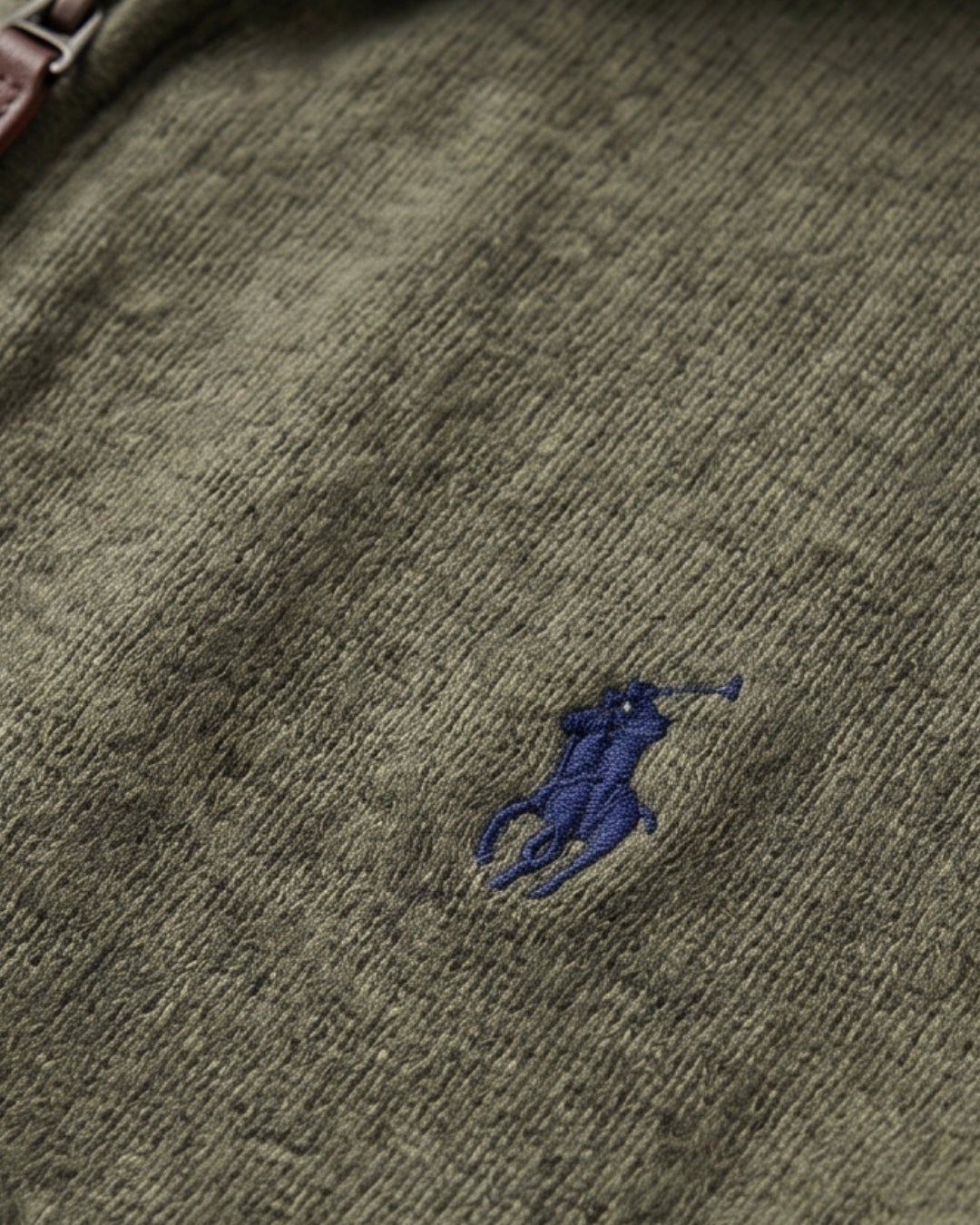 סריג חצי רוכסן ירוק זית לוגו נייבי Polo Ralph Lauren