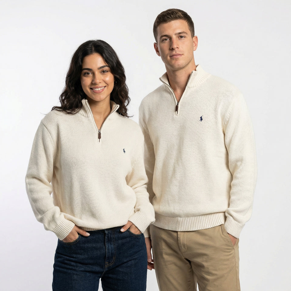 RL White Half-Zip Sweater & Navy Logo (L)