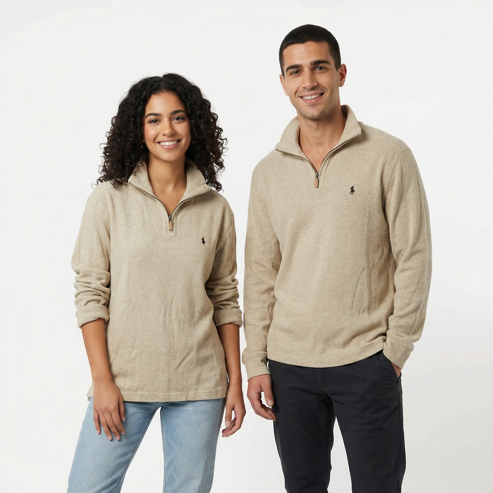 RL Cream Half-Zip Sweater & Dark Brown Logo (L)