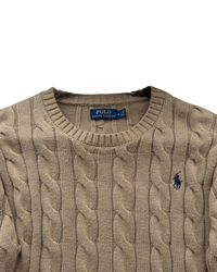 ‏RL Brown & Navy Logo Cable Knit Sweater