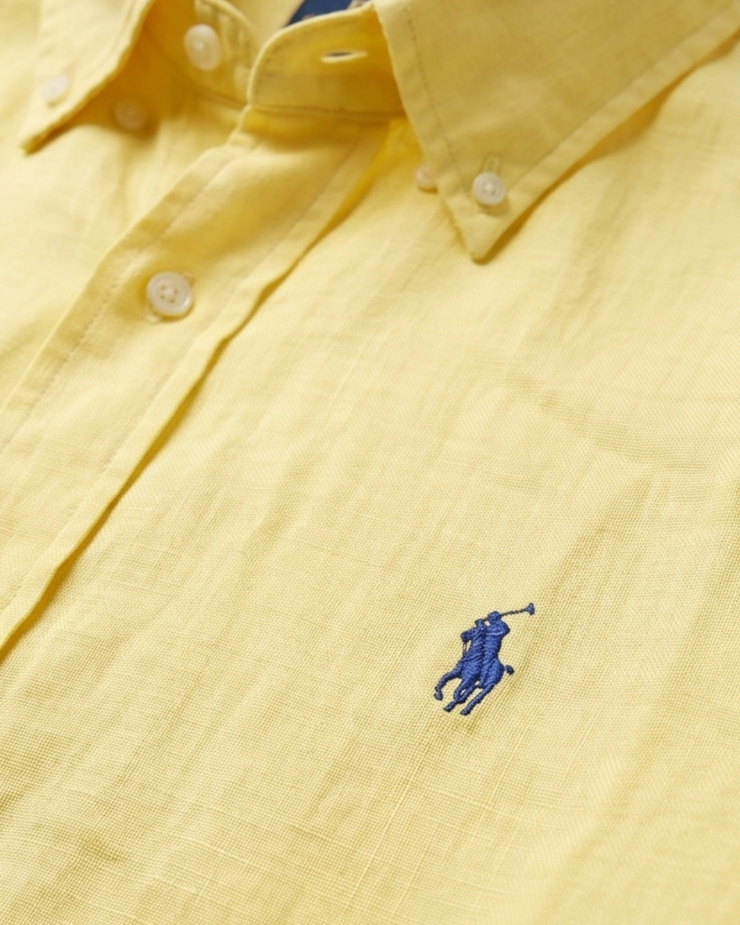 מכופתרת פשתן צהובה לוגו תכלת Polo Ralph Lauren