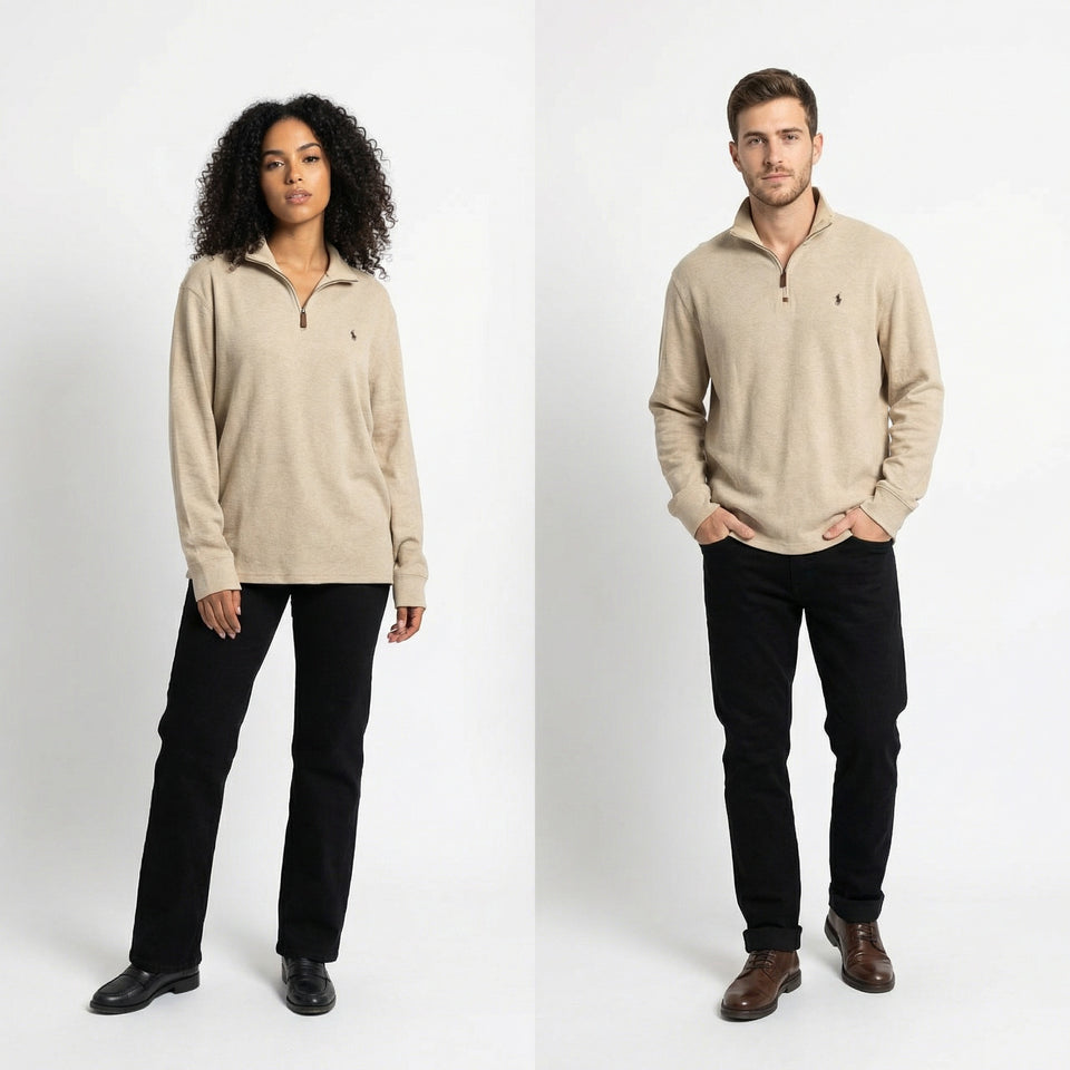 RL Light Beige Half-Zip Sweater & Dark Logo (L)