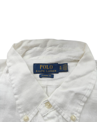 ‏RL White & Navy Logo Linen Shirt