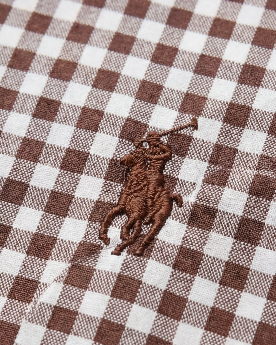 מכופתרת כותנה קוביות חום-לבן לוגו חום Polo Ralph Lauren