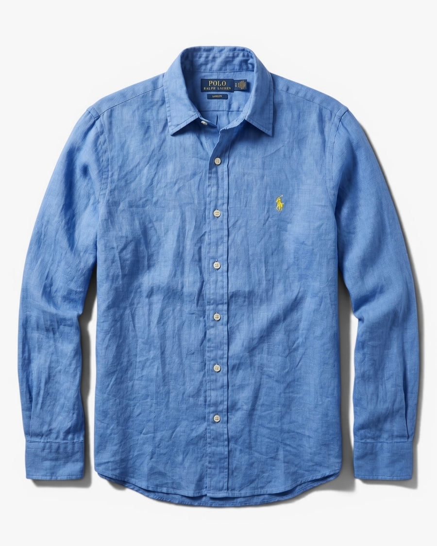 מכופתרת פשתן כחולה לוגו צהוב Polo Ralph Lauren