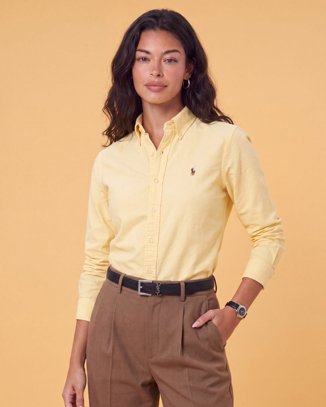 מכופתרת אוקספורד פסים צהוב-לבן לוגו צבעוני Polo Ralph Lauren