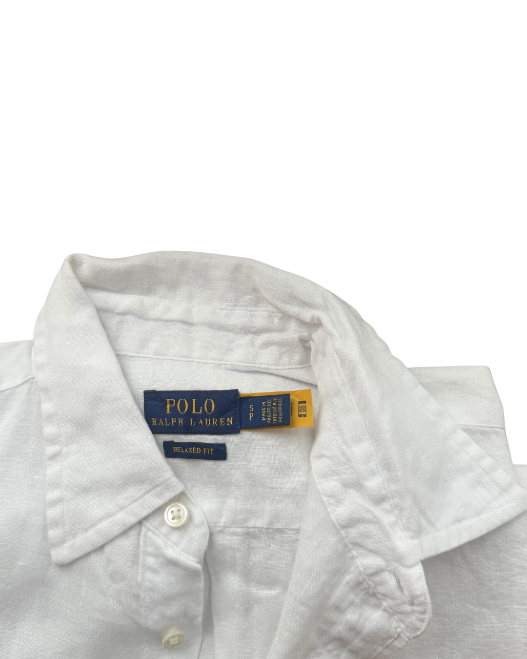 ‏RL White & Navy Logo Linen Shirt
