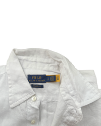 ‏RL White & Navy Logo Linen Shirt