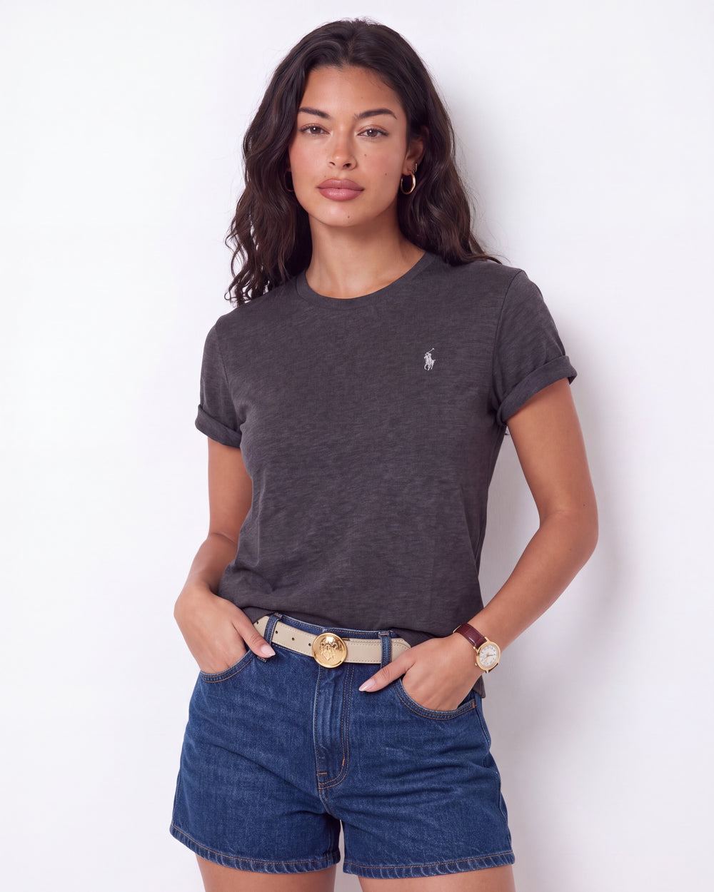 חולצת טי-שירט אפור כהה לוגו אפור בהיר Polo Ralph Lauren
