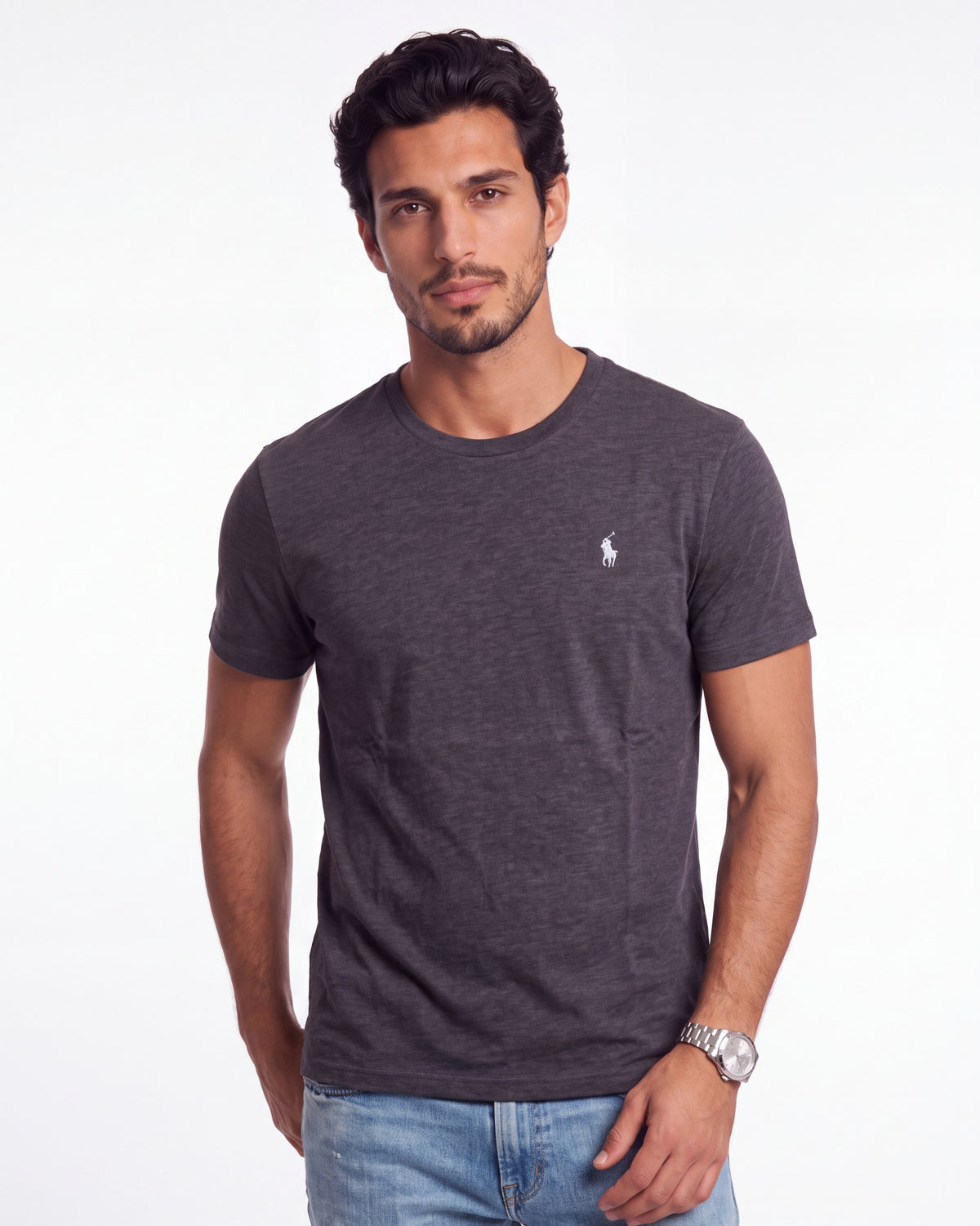 חולצת טי-שירט אפור כהה לוגו אפור בהיר Polo Ralph Lauren
