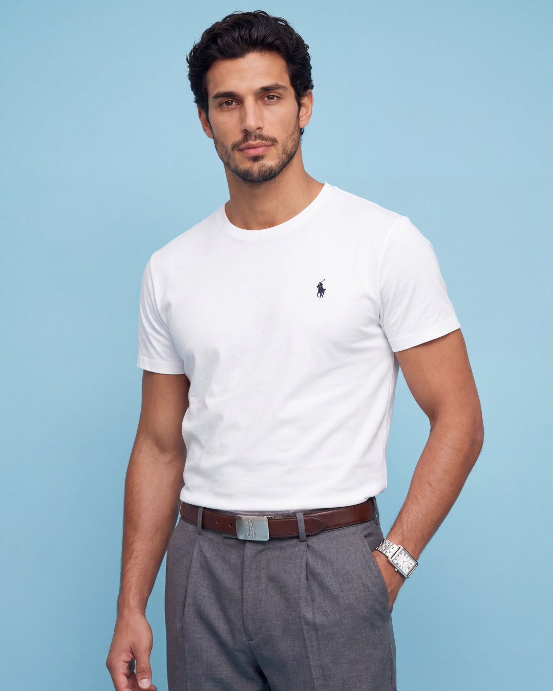 חולצת טי-שירט לבנה לוגו נייבי Polo Ralph Lauren