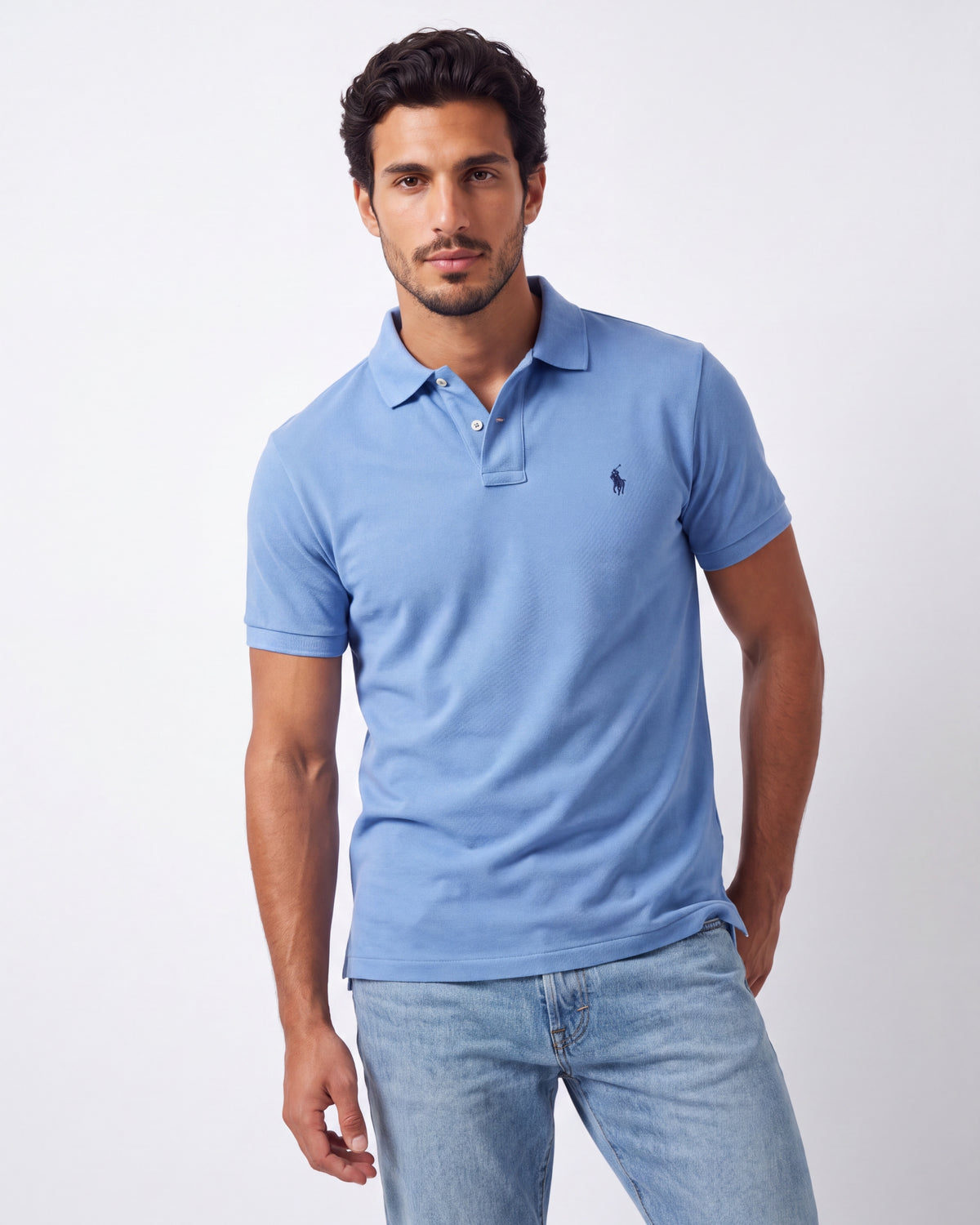 חולצת פולו תכלת כותנה לוגו נייבי Polo Ralph Lauren