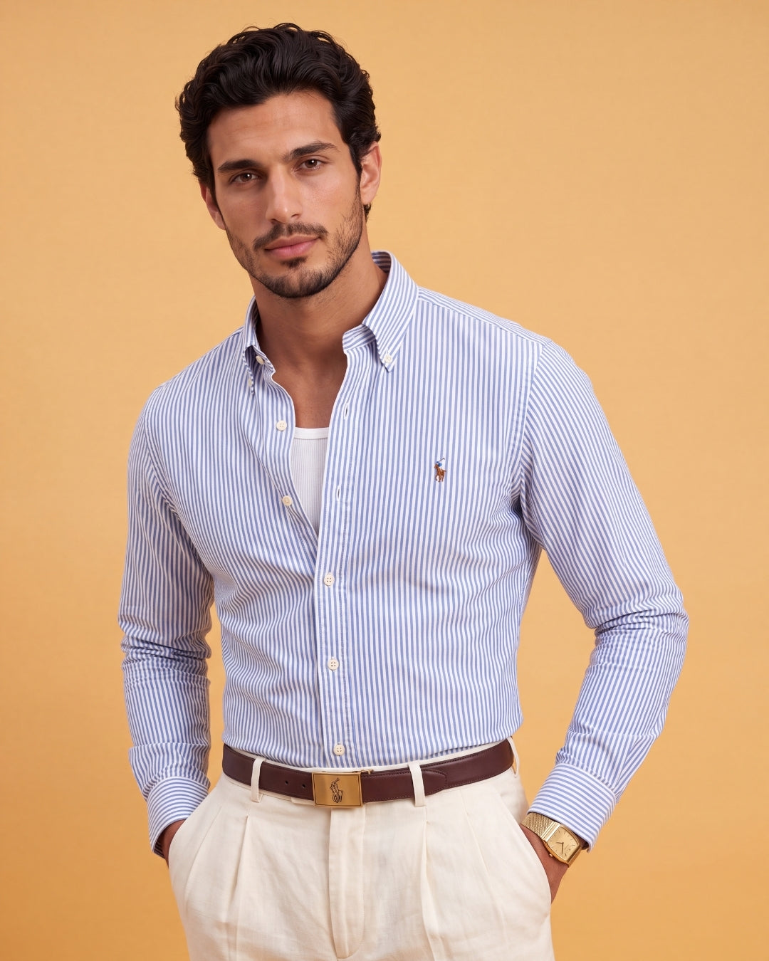 מכופתרת אוקספורד פסים תכלת-לבן לוגו צבעוני Polo Ralph Lauren