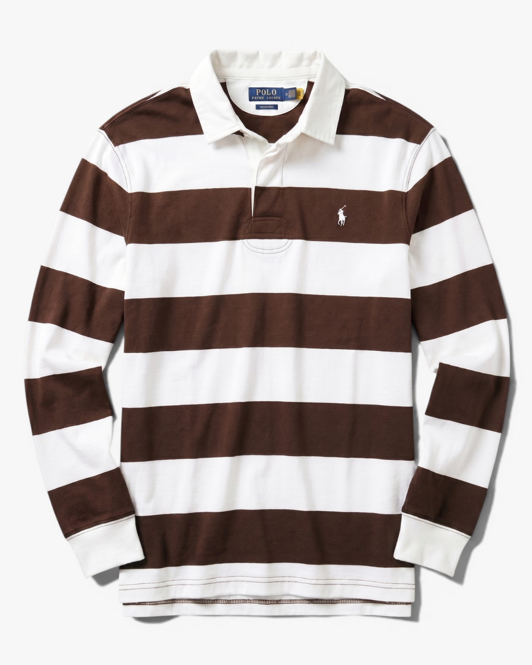 חולצת רוגבי פסים חום-לבן לוגו לבן Polo Ralph Lauren