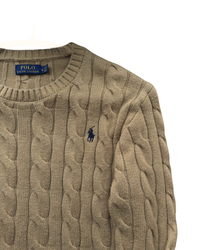 ‏RL Brown & Navy Logo Cable Knit Sweater