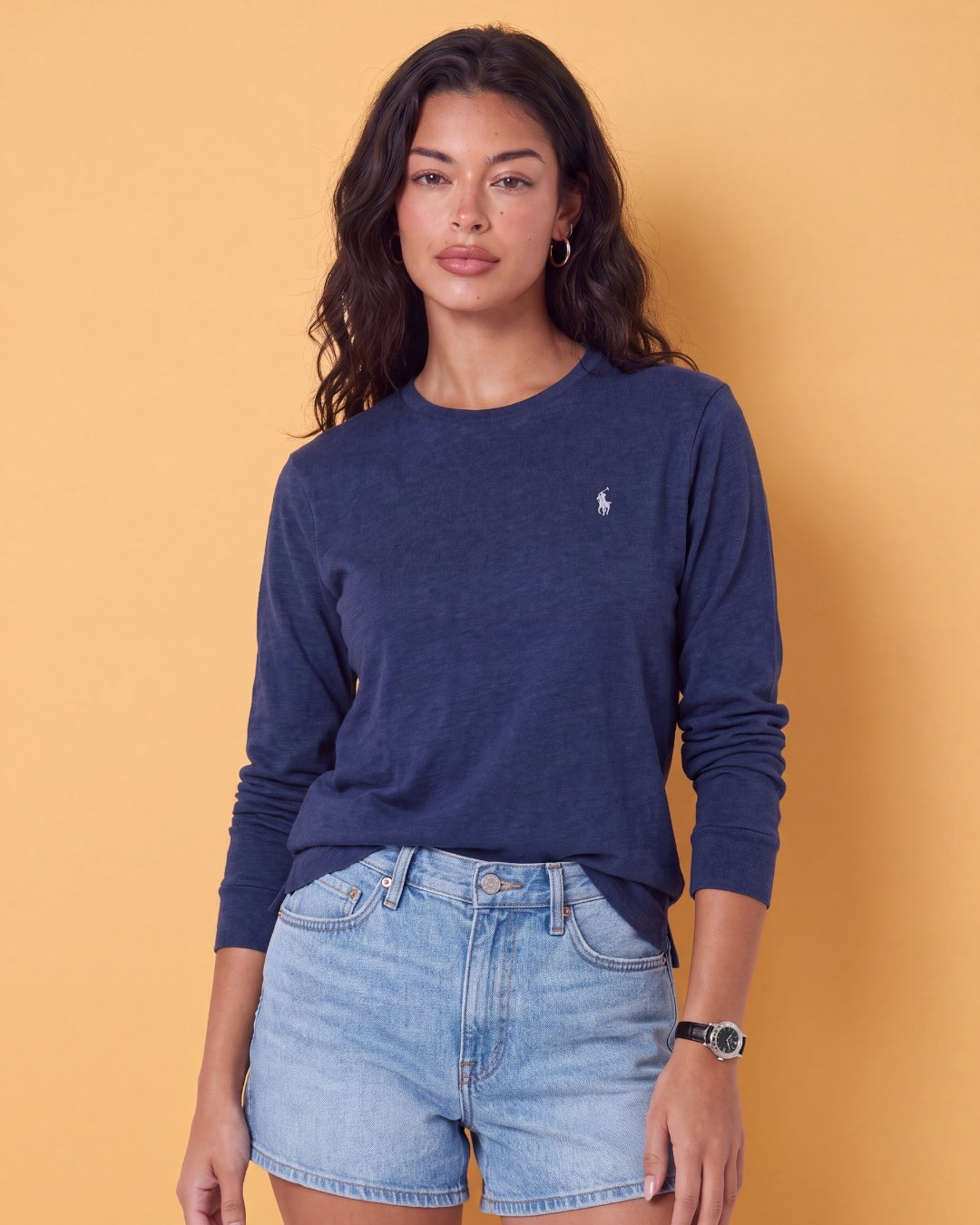 חולצה ארוכה כחולה לוגו אפור כהה Polo Ralph Lauren