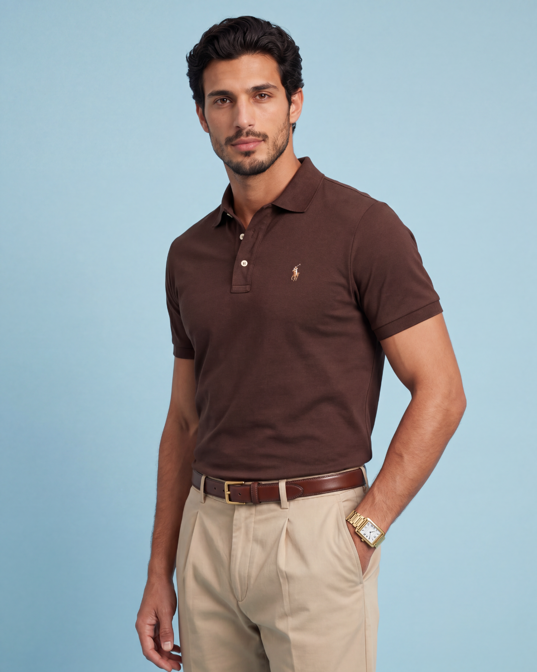חולצת פולו חומה לוגו צבעוני Polo Ralph Lauren