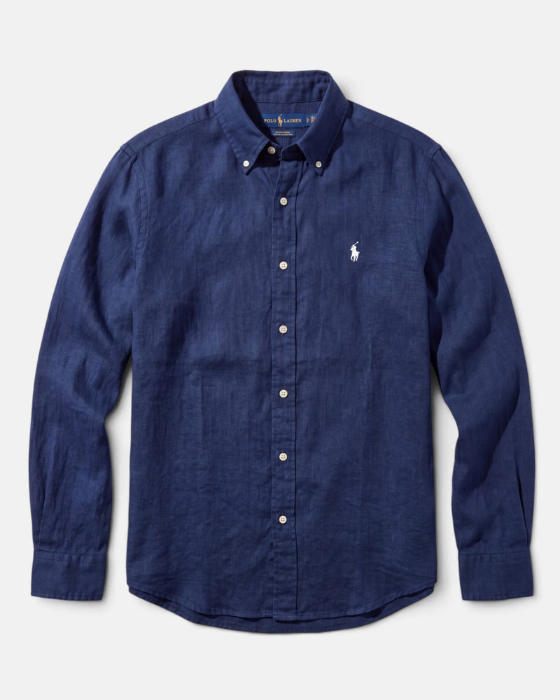 מכופתרת פשתן נייבי לוגו לבן Polo Ralph Lauren