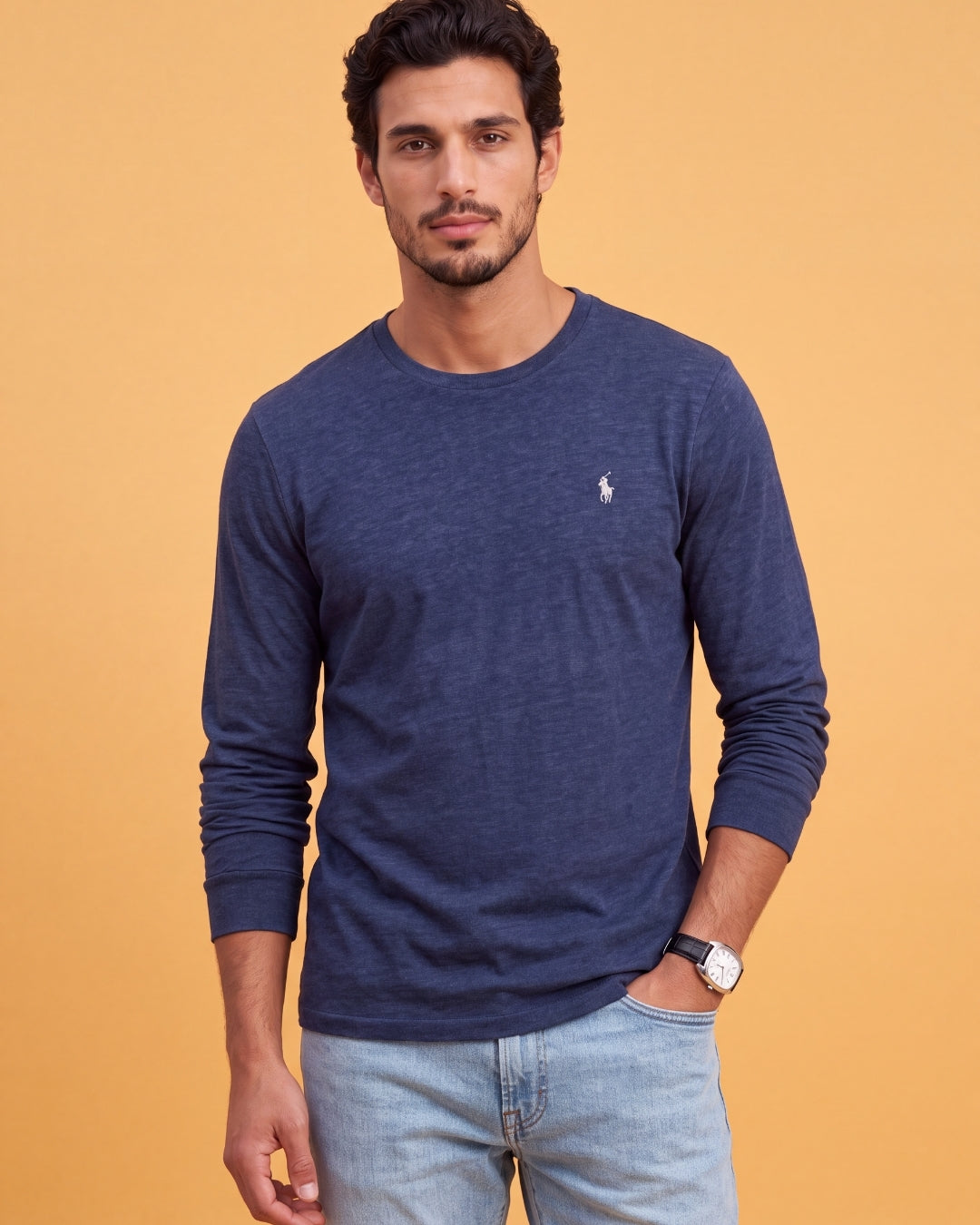 חולצה ארוכה כחולה לוגו אפור כהה Polo Ralph Lauren