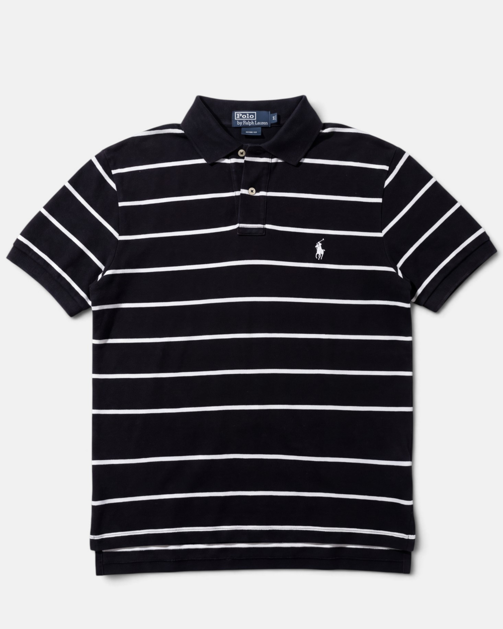 חולצת פולו פסים שחור-לבן לוגו לבן Polo Ralph Lauren