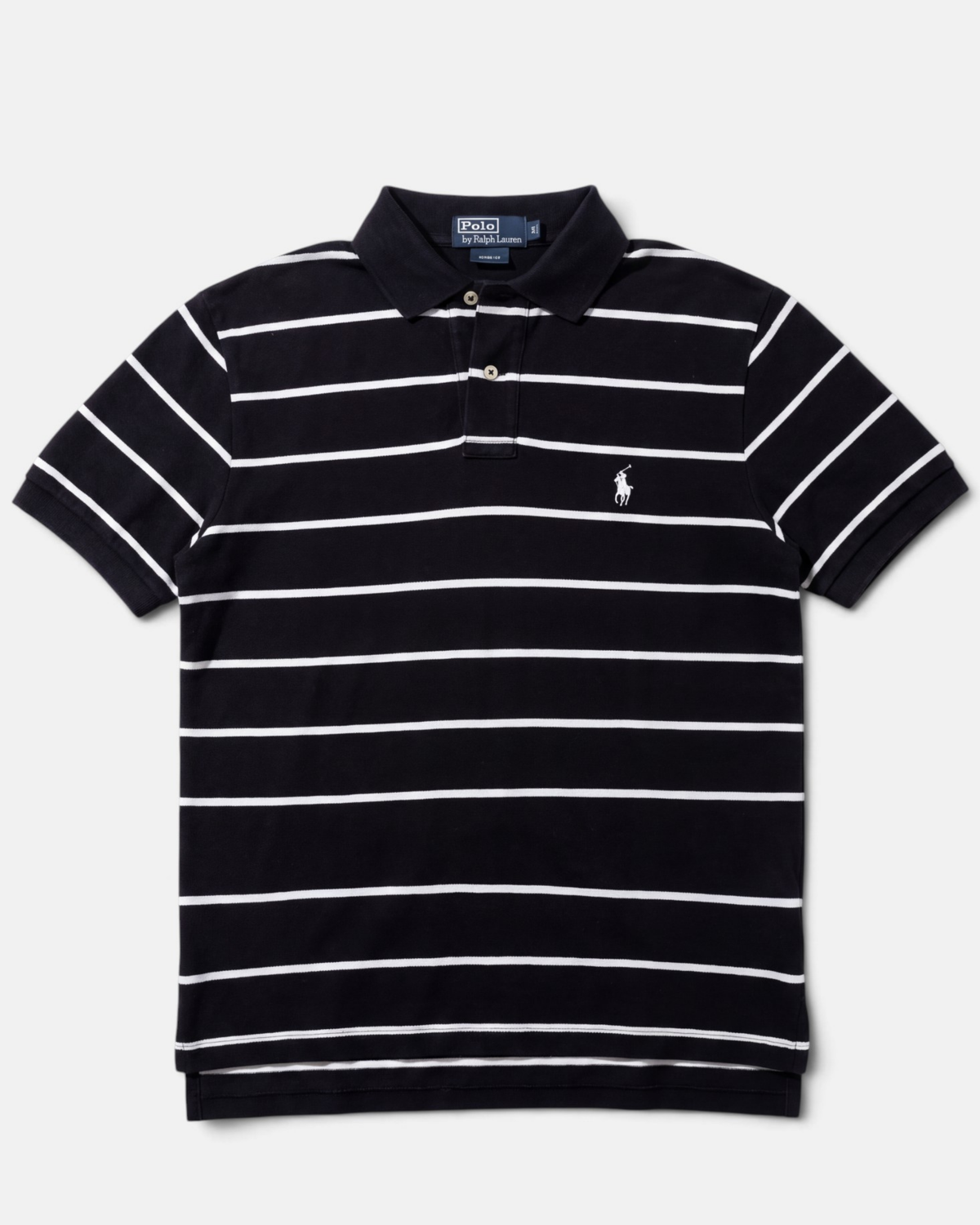 חולצת פולו פסים שחור-לבן לוגו לבן Polo Ralph Lauren