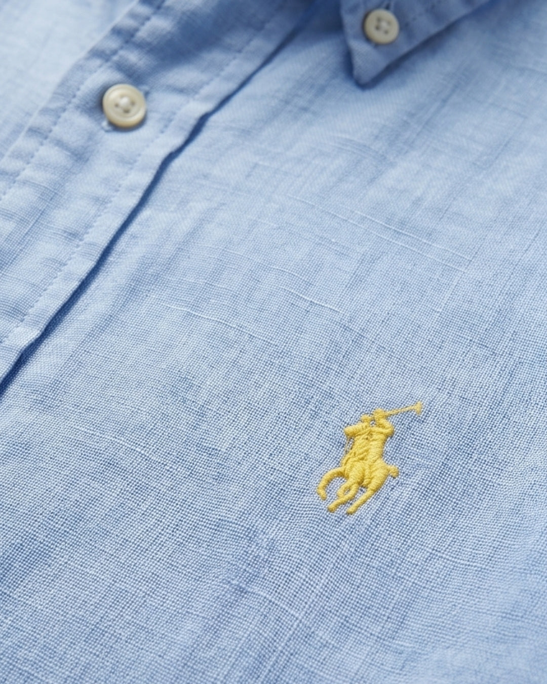 מכופתרת פשתן תכלת לוגו צהובPolo Ralph Lauren