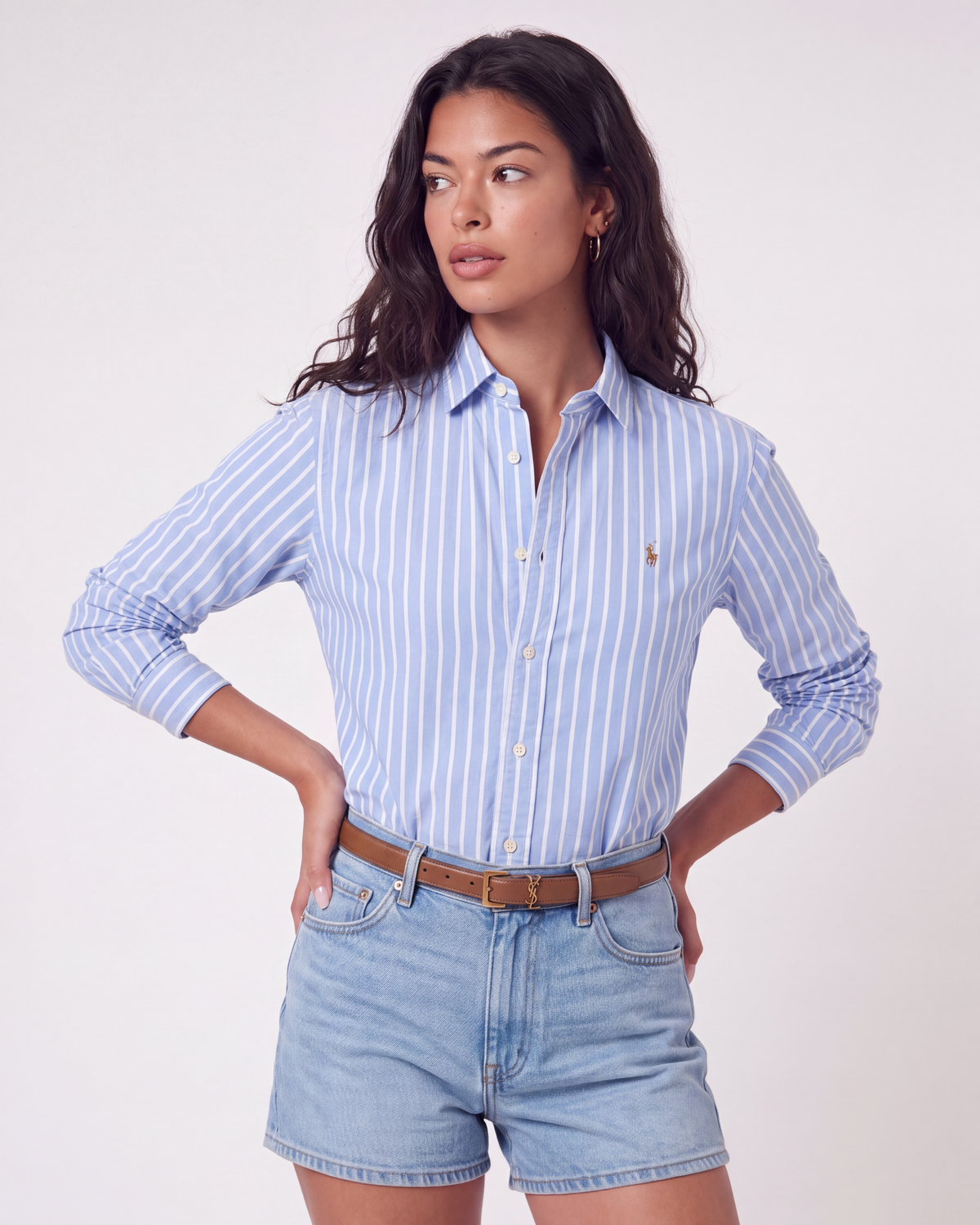 מכופתרת אוקספורד פסים תכלת-לבן לוגו צבעוני Polo Ralph Lauren
