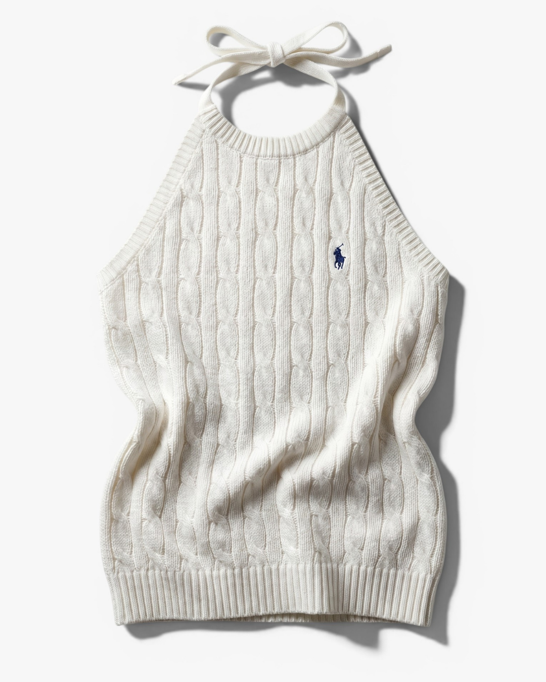 גופיית סריג צמות לבנה מכותנה לנשים Polo Ralph Lauren