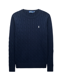 ‏RL Navy &White Logo Cable Knit Sweater