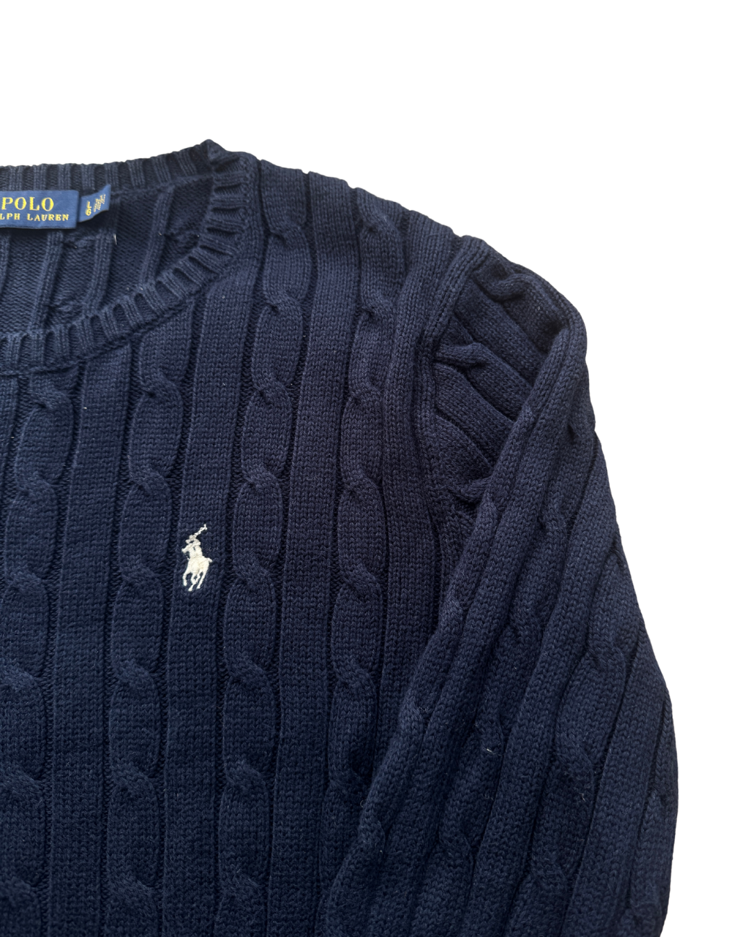 ‏RL Navy &White Logo Cable Knit Sweater