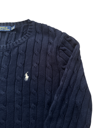 ‏RL Navy &White Logo Cable Knit Sweater
