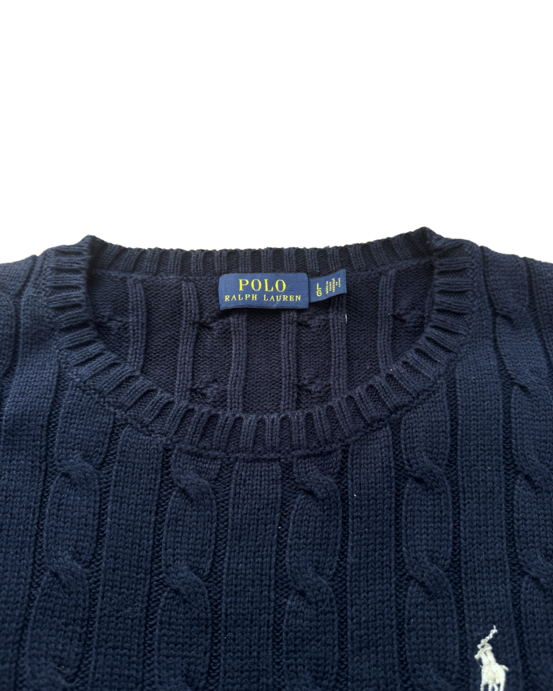 ‏RL Navy &White Logo Cable Knit Sweater