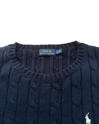 ‏RL Navy &White Logo Cable Knit Sweater