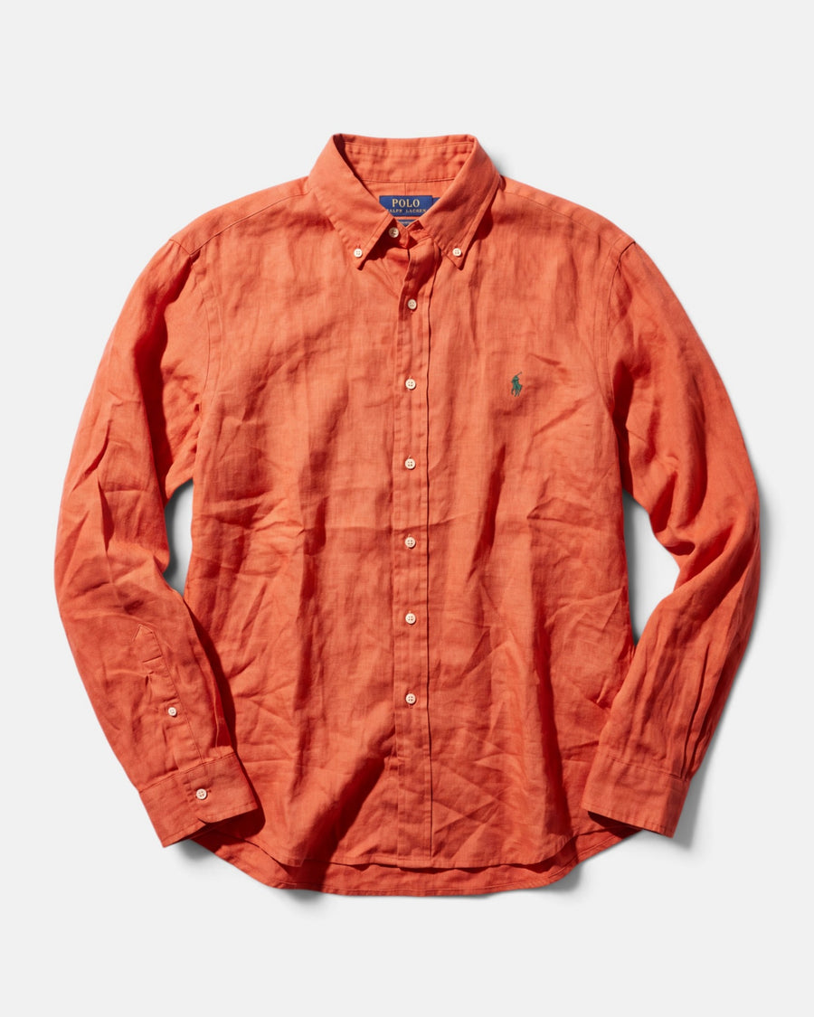 מכופתרת פשתן כתומה לוגו ירוק  Polo Ralph Lauren