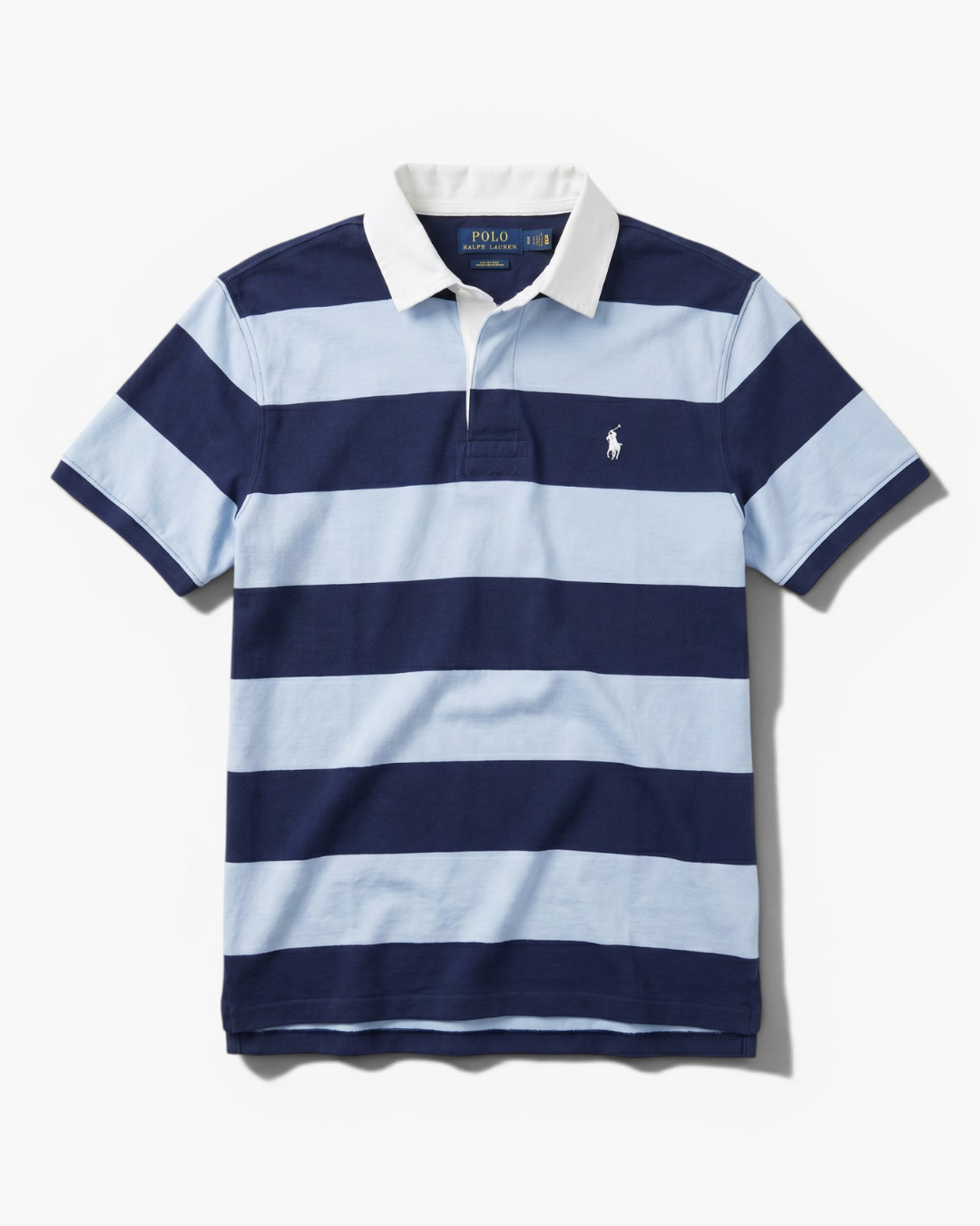 חולצת רוגבי קצרה פסים תכלת-כחול לוגו לבן Polo Ralph Lauren