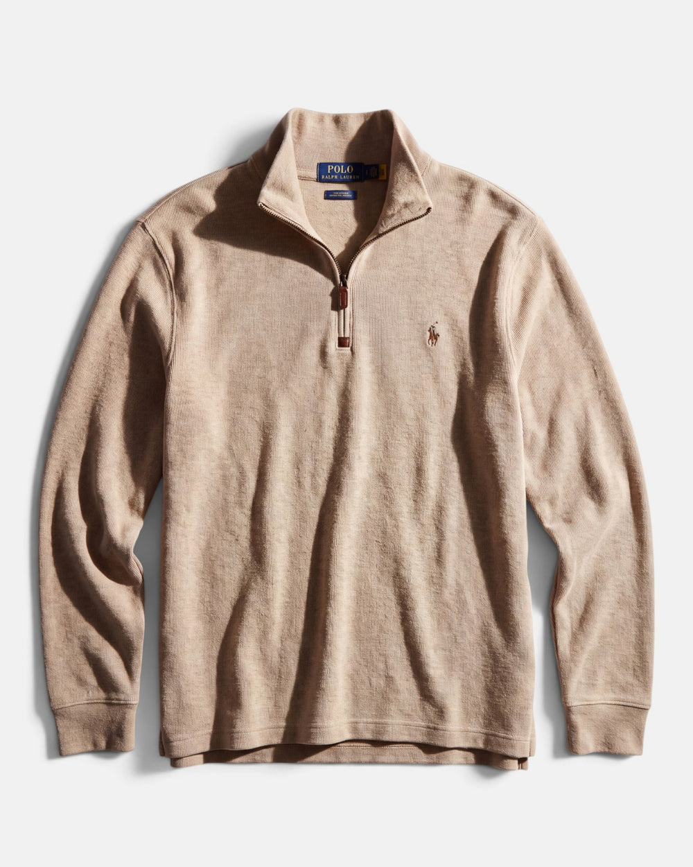 סריג חצי רוכסן חום בהיר לוגו צבעוני Polo Ralph Lauren