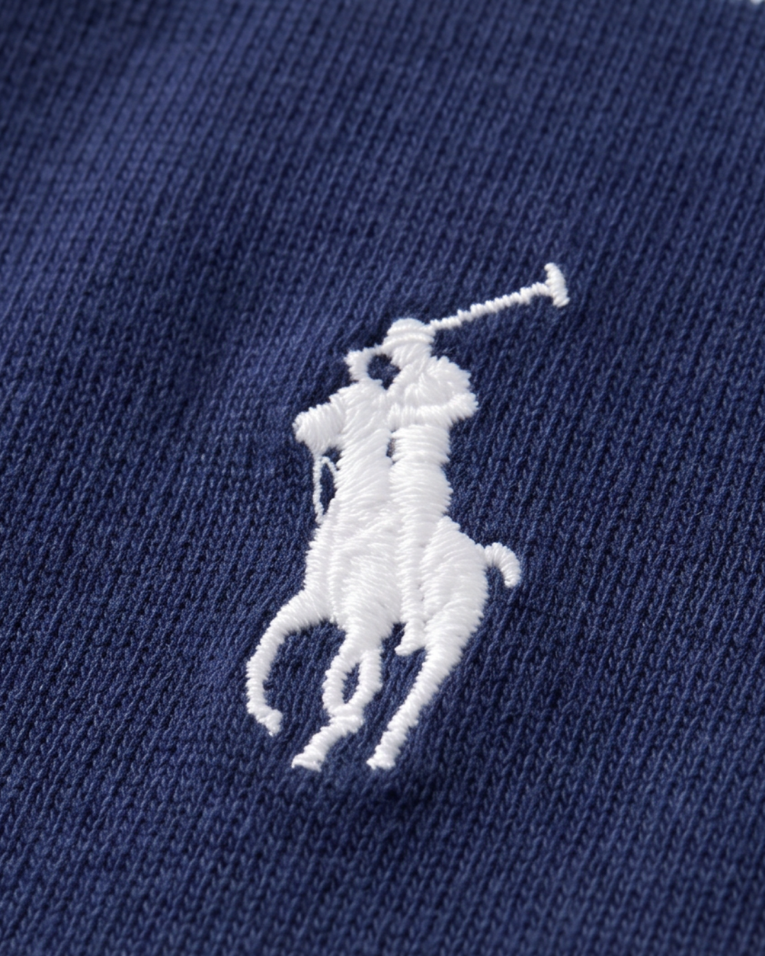 חולצת רוגבי קצרה פסים תכלת-כחול לוגו לבן Polo Ralph Lauren