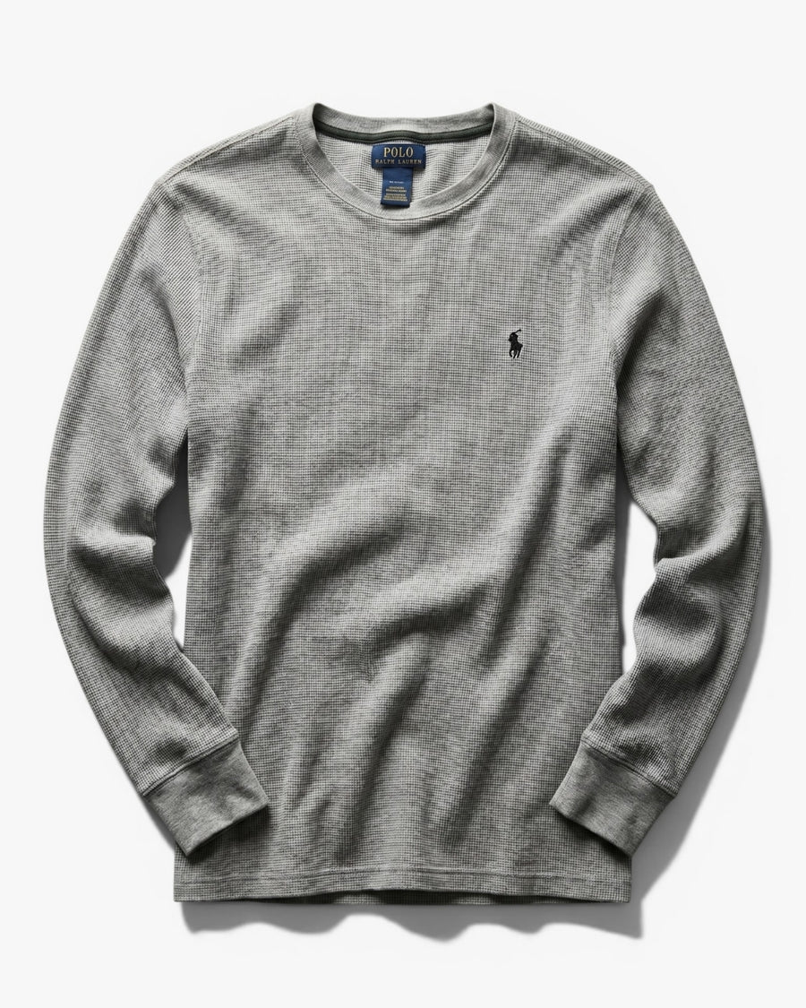חולצת וופל ארוכה אפור כהה לוגו שחור Polo Ralph Lauren