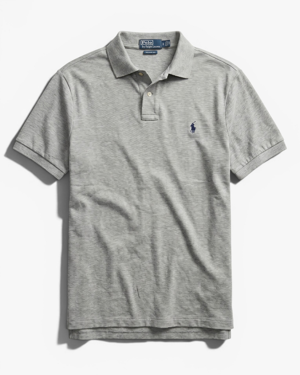 חולצת פולו בד פיקה אפורה לוגו נייבי Polo Ralph Lauren