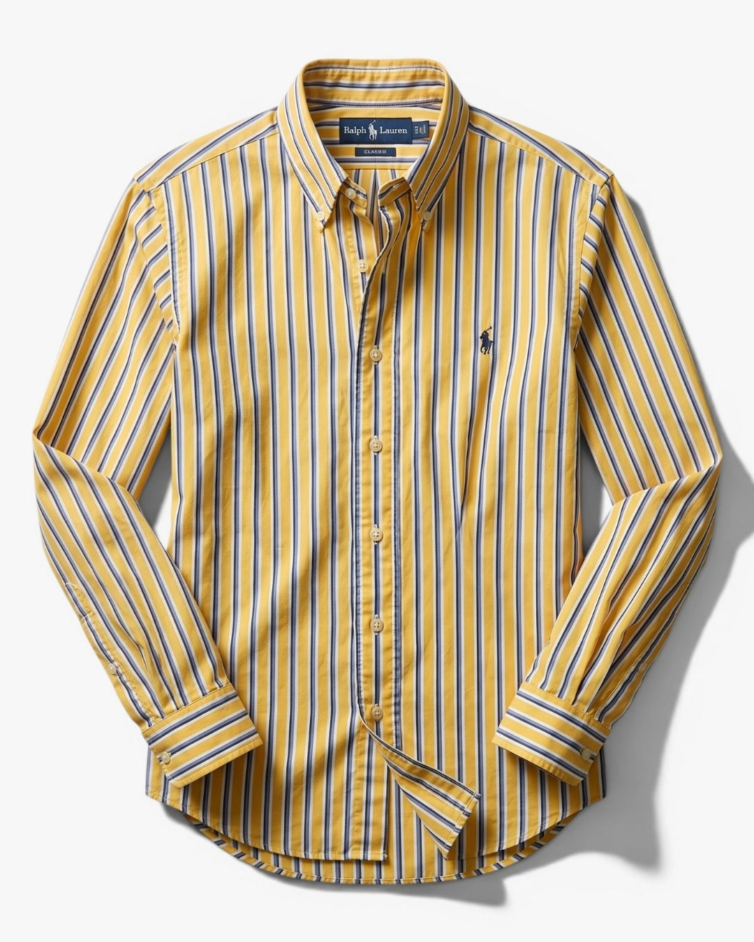 מכופתרת כותנה פסים צהוב לבן כחול לוגו תכלת Polo Ralph Lauren