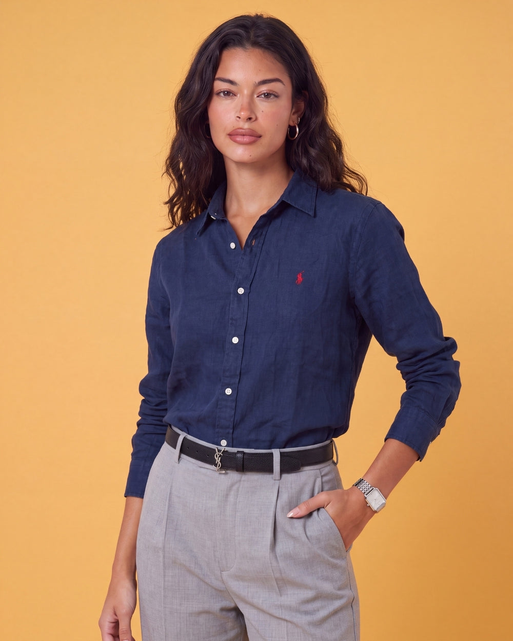 מכופתרת פשתן נייבי לוגו אדום Polo Ralph Lauren